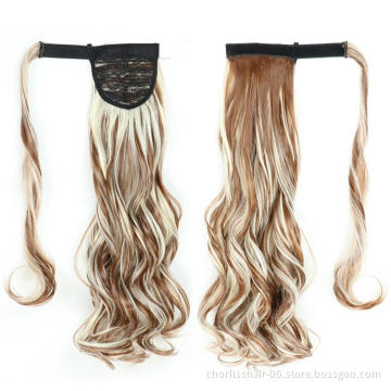 Best Selling Silky Natural Color Long Water Wave Organic Ponytail Attachment Synthetic Afro Kinky Curly Ponytail Hair Extensions
